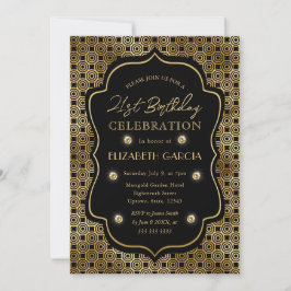 Convite Quadro Vintage Art Deco Preto e Dourado Aniversári