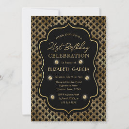 Convite Quadro Vintage Art Déco Preto e Dourado Aniversári