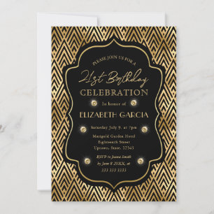 Convite Quadro Vintage Art Déco Preto e Dourado Aniversári