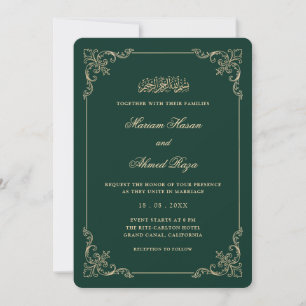 Convite Quadro Vitoriano Dourado Esmeralda Verde Casamento