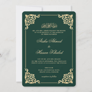 Convite Quadro Vitoriano Dourado Esmeralda Verde Casamento