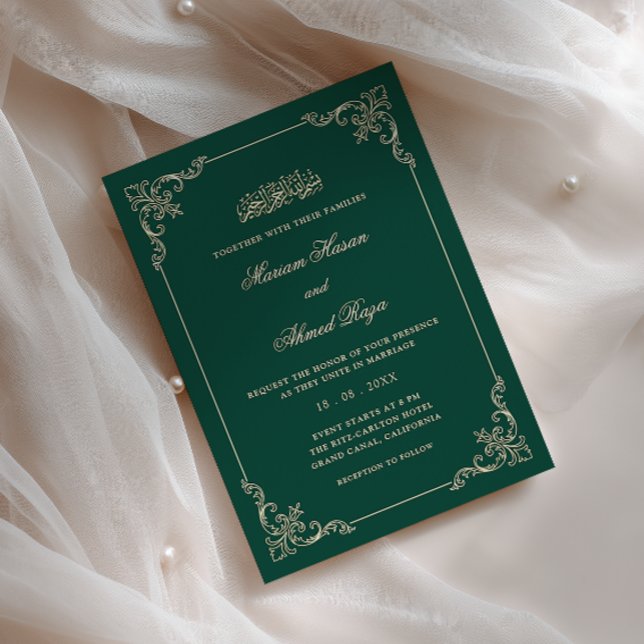 Convite Quadro Vitoriano Dourado Esmeralda Verde Casamento (Criador carregado)
