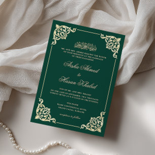Convite Quadro Vitoriano Dourado Esmeralda Verde Casamento