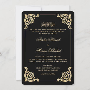Convite Quadro Vitoriano Dourado Preto Romântico Casamento