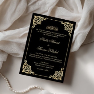 Convite Quadro Vitoriano Dourado Preto Romântico Casamento