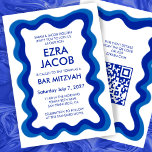 Convite Quadro Wavy Modern Personalizado CÓDIGO QR Bar Bat<br><div class="desc">Cartão perfeito para anunciar um morcego mitzvah, bar mitzvah ou outra celebração judaica! A mão fez uma moldura ondulante para você do lado da frente! TOTALMENTE PERSONALIZÁVEL! Clique em "Personalizar" acima para editar o texto e adicionar seu link ao código qr. Clique em "editar usando a ferramenta design" para ajustar...</div>