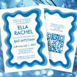 Convite Quadro Wavy Modern Personalizado CÓDIGO QR Bar Bat<br><div class="desc">Cartão perfeito para anunciar um morcego mitzvah, bar mitzvah ou outra celebração judaica! A mão fez uma moldura ondulante para você do lado da frente! TOTALMENTE PERSONALIZÁVEL! Clique em "Personalizar" acima para editar o texto e adicionar seu link ao código qr. Clique em "editar usando a ferramenta design" para ajustar...</div>