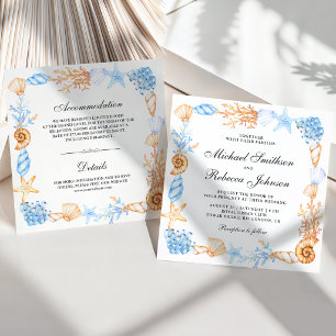 Convite Quadros de Conchas Náuticas Tudo em Um Casamento