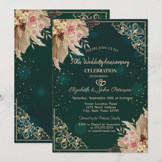 Convite Quadros de Flores Corações Verde Casamento Anivers (Frente/Verso)