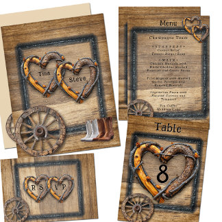 Convite Quadros de Galhos de Casamento Ocidental, Botas Ro