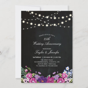 Convite Quadros Negros & Luzes de Corda Aniversário de 25 