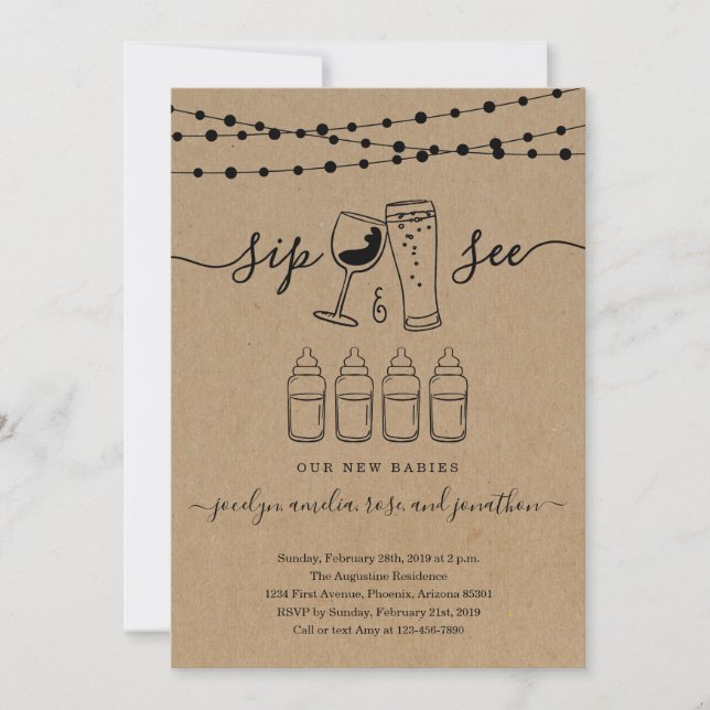Convite Quadruplets Sip & See Wine & Beer Toast (Frente)