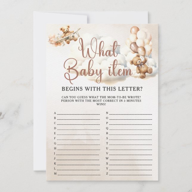 Convite QUAL BABY ITEM ALPHABET Chá de fraldas Jogo Cute B (Frente)