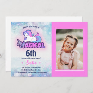 Convite Qualquer 6 Rosa Púrpura Unicórnio Foto Rosa,, Aniv