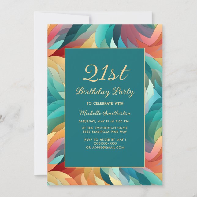 Convite Qualquer Abstrato de Teal Laranja De Idade (Frente)