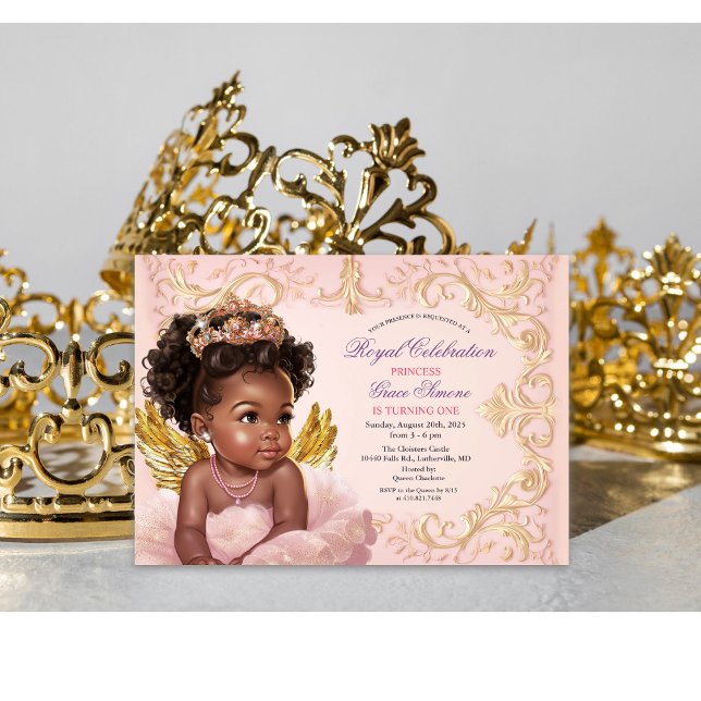 Convite QUALQUER AGE African American Princess Birday (Criador carregado)