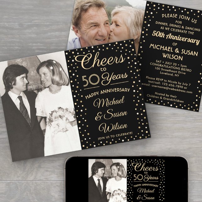 Convite QUALQUER Aniversário 2 Foto anima Partido Preto e  (Criador carregado)