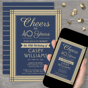 Convite Qualquer Aniversário Brinde Download Navy Blue & D