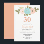 Convite Qualquer aniversário de 30 anos Floral de Pêssego<br><div class="desc">Adequado para todos os anos. Simplesmente mude o número e o texto conforme desejar. Coleção de Convocação de aniversário de 30 anos de Pêssego Bonito Floral na loja de Niche e Nest. Utilizámos a trabalho de arte de: Freshmint Paperie https://www.etsy.com/shop/FreshmintPaperie</div>