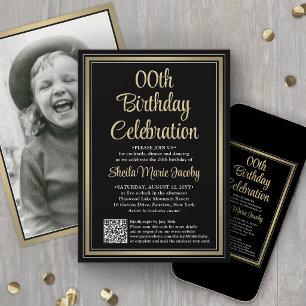 Convite QUALQUER Aniversário • Festa Preta e Dourada com F
