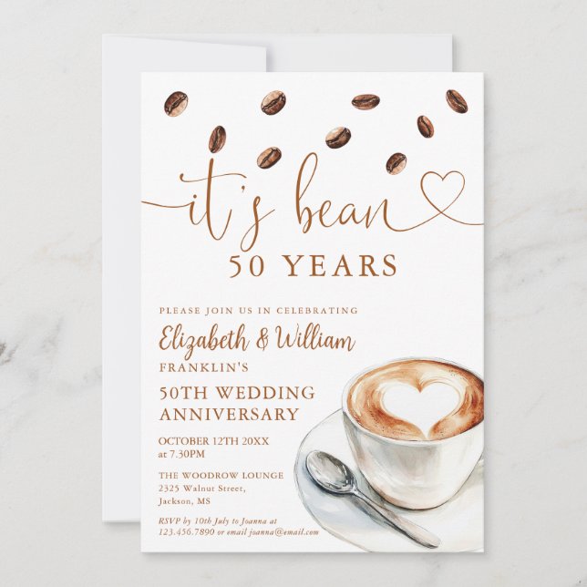 Convite Qualquer Ano de Aniversário de Casamento Tema Café (Frente)