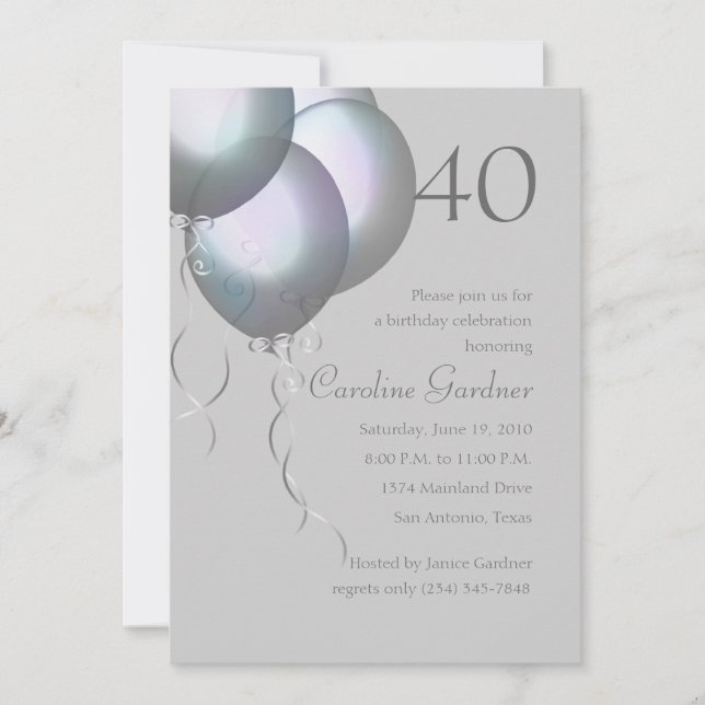 Convite Qualquer Balão de Aurora Silver Aurora Número (Frente)