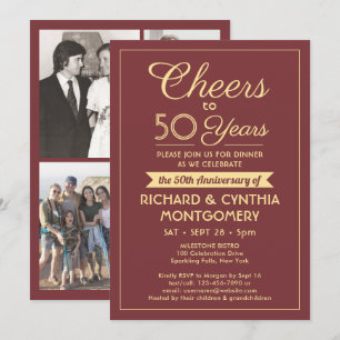 Convite QUALQUER Brinde de Aniversário Burgundy & Gold Fes