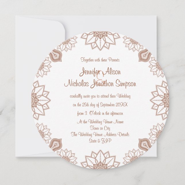 Convite Qualquer Casamento de Padrão de Henna Mandala Colo (Frente)