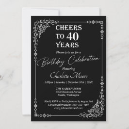 Convite Qualquer Clássico de Aniversário Negro e Branco