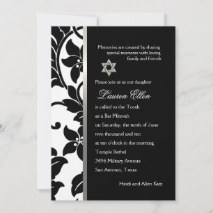 Convite Qualquer cor com o Bat Mitzvah preto Damask