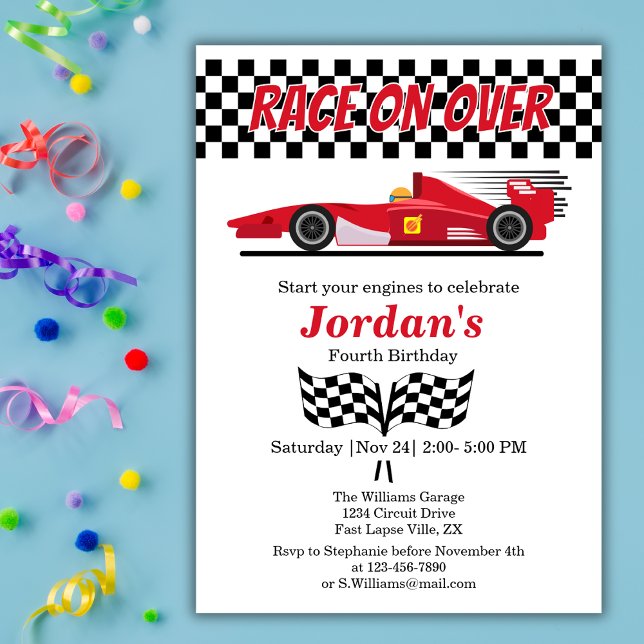 Convite Qualquer Corrida de Carro Vermelho de Aniversário  (Criador carregado)