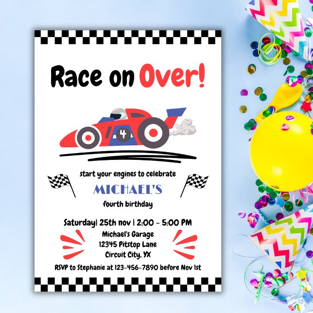 Convite Qualquer Corrida de Idade no Carro Azul Vermelho s (Criador carregado)