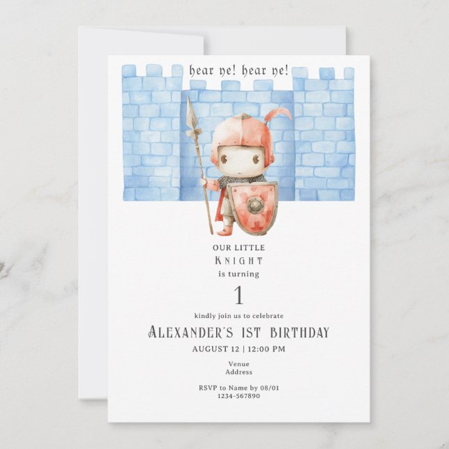 Convite Qualquer Criança Idade Cavaleiro Medieval Renfaire (Frente)