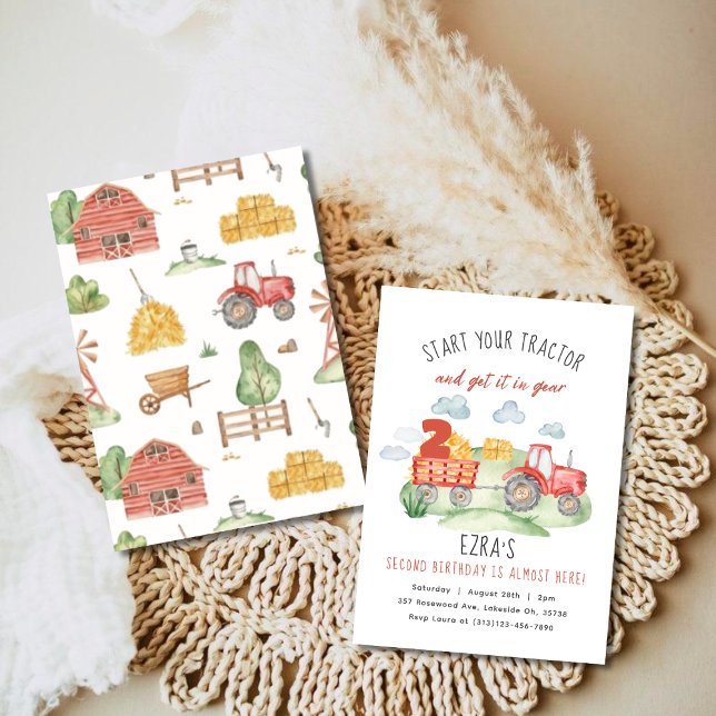 Convite Qualquer Criança Idade, Trator de Fazenda Vermelha (Criador carregado)