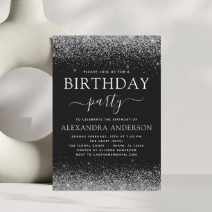 Convite Qualquer dia de aniversário de Silver Black Moder