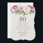 Convite Qualquer Era Branca Elegante Rosa Floral 80 Aniver<br><div class="desc">Qualquer Idade Branca Elegante Rosa Floral Aniversário Convidar Ver coleção correspondente</div>