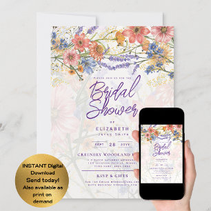 Convite QUALQUER EVENTO Festa de Jardim Boho Wildflowers