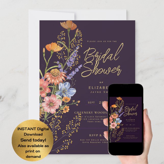 Convite QUALQUER EVENTO Festa no Jardim Boho Wildflowers (Criador carregado)