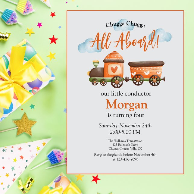 Convite Qualquer Festa de Aniversário Adorável do Comboio (Criador carregado)