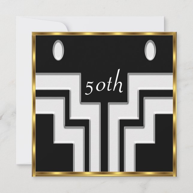 Convite Qualquer festa de aniversário Branco Preto (Frente)