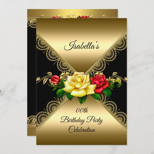 Convite Qualquer Festa de aniversário de idade Rosas amare (Frente/Verso)