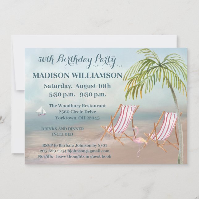 Convite Qualquer Festa de aniversário de Tema de Praia Ida (Frente)