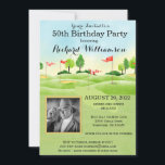 Convite Qualquer Festa de Golfe de Foto Festa de aniversár<br><div class="desc">Este Convite de aniversário festivo e colorido tem um tema Golfe e é perfeito para um Golfe. Ele apresenta um carrinho de golfe com Golf Clubs em um Curso de Golfe, muito para personalizar para se adequar ao seu evento, assim como a uma foto. Nós temos todos os ingredientes para...</div>