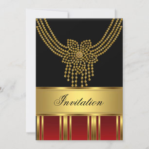 Convite Qualquer Festa Dourado Preto Vermelho