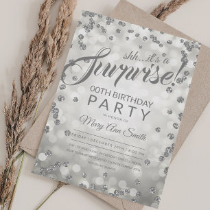Convite Qualquer Festa Surpresa Idade Silver Glitter Con
