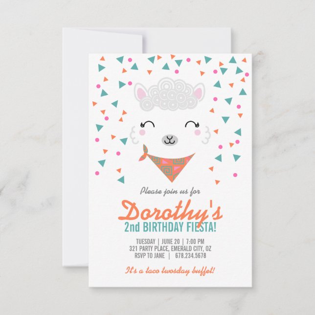 Convite qualquer garota de idade BIRTHDAY FIESTA alpaca ll (Frente)