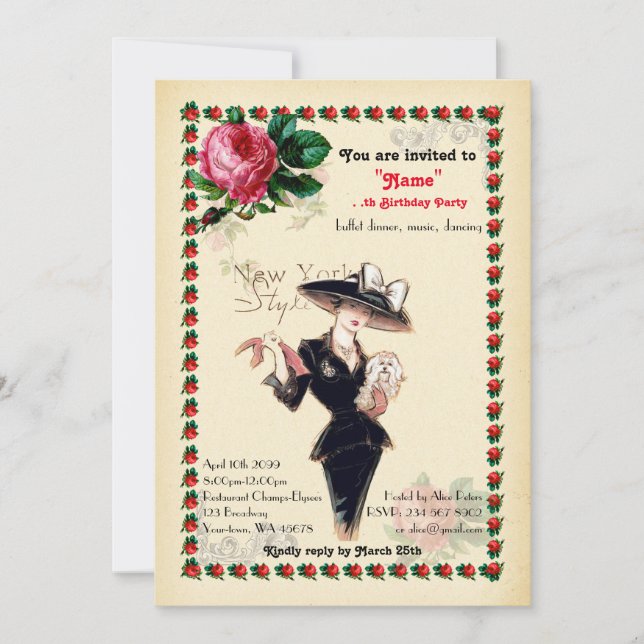 Convite qualquer idade, 60º,Festa de aniversário mulher,Ga (Frente)