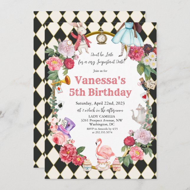 Convite QUALQUER IDADE - Alice Afro-Americana no País das  (Frente/Verso)