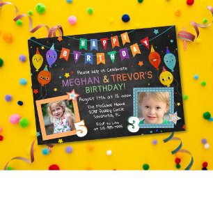 Convite QUALQUER IDADE - Aniversário Conjunto de Irmãos Gê