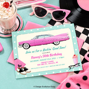 Convite QUALQUER IDADE - Aniversário de Cadillac Rosa Retr